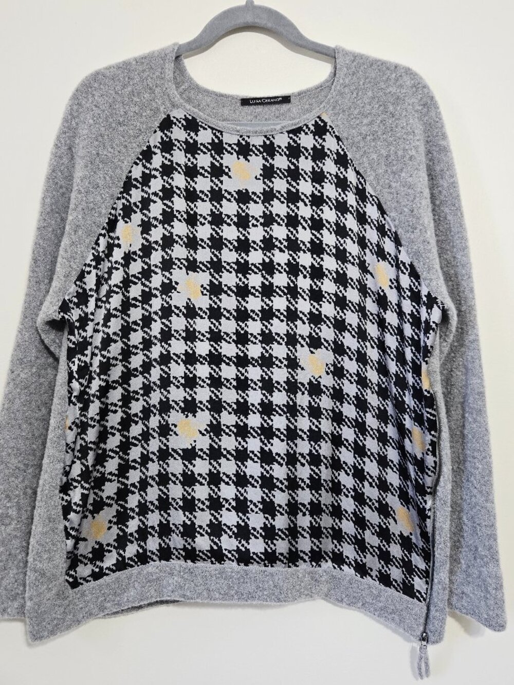 Luisa Cerano Wool Blend Sweater Silk Front Houndstooth Size 12